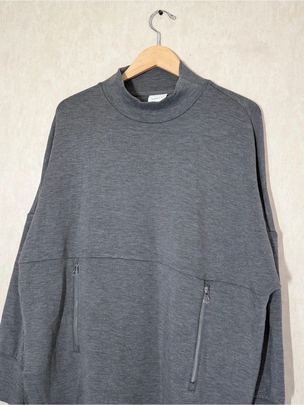 Varley Women’s Bay Sweat Pullover Lightweight Doubleface Mock Neck in Gray L